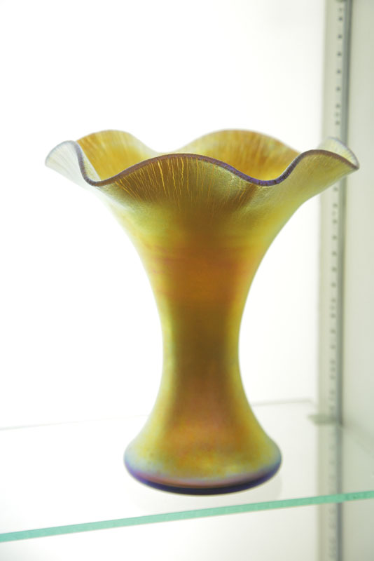 Appraisal: STEUBEN GOLD AURENE VASE Iridescent body with ruffled rim Signed