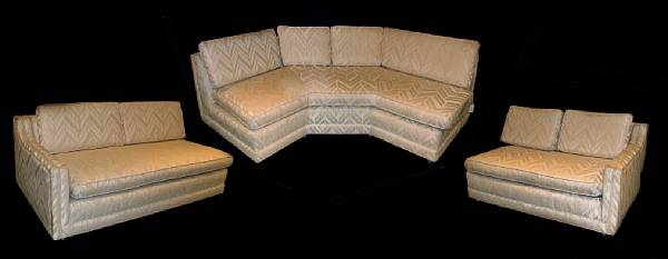 Appraisal: A white silk contemporary sectional couch approximate length ft