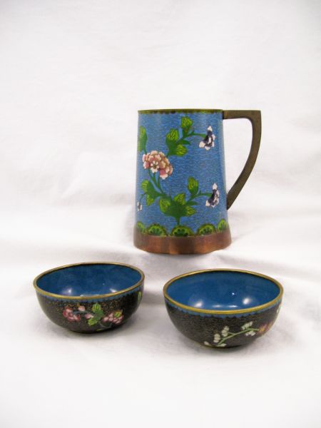 Appraisal: Cloisonne Lot Lot includes Handled mug blue ground with floral