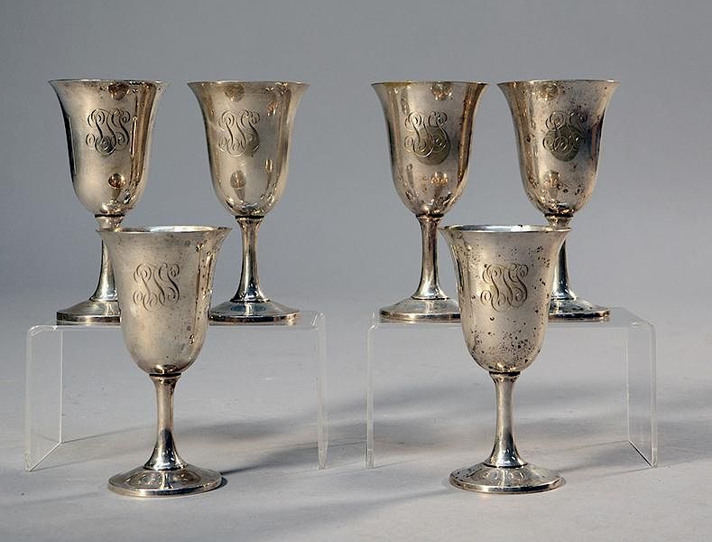 Appraisal: Six Wallace sterling water goblets ozs monogrammed Six Wallace sterling