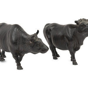 Appraisal: A Pair of Bronze Bulls Early th Century Height of