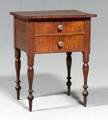 Appraisal: Tennessee tiger maple stand two finely dovetailed drawers with highly