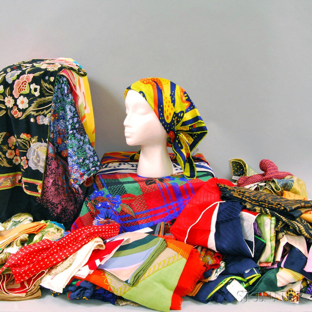 Appraisal: Large Collection of Silk and Wool Lady's Fashion Scarves mostly