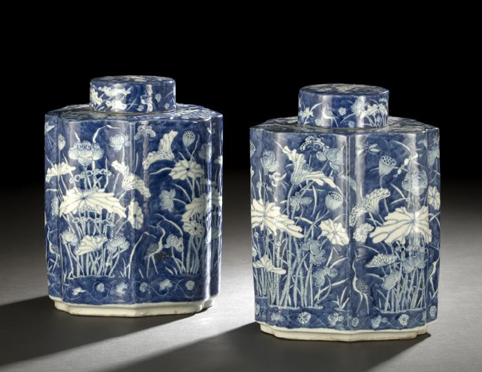 Appraisal: Unusual Pair of Chinese Blue and White Porcelain Covered Tea