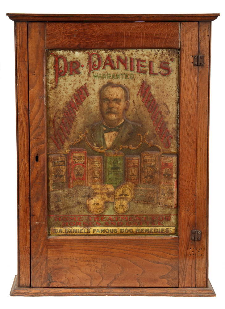 Appraisal: VET ADVERTISING CABINET - Circa Oak Cabinet with tin litho