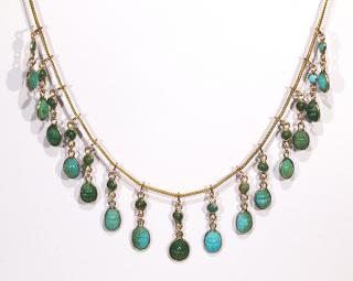 Appraisal: Turquoise and k yellow gold bib necklace Turquoise and k