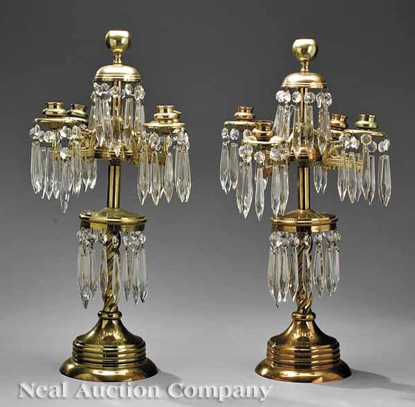 Appraisal: A Pair of Eastlake Gilt Brass Five-Light Candelabra late th