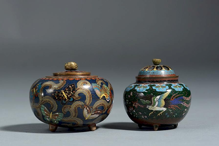 Appraisal: Two fine Japanese Meiji cloisonn covered jars Two fine Japanese