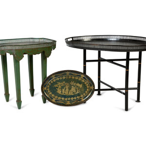 Appraisal: Two Regency Style Tole Tables and a Small Oval Tray