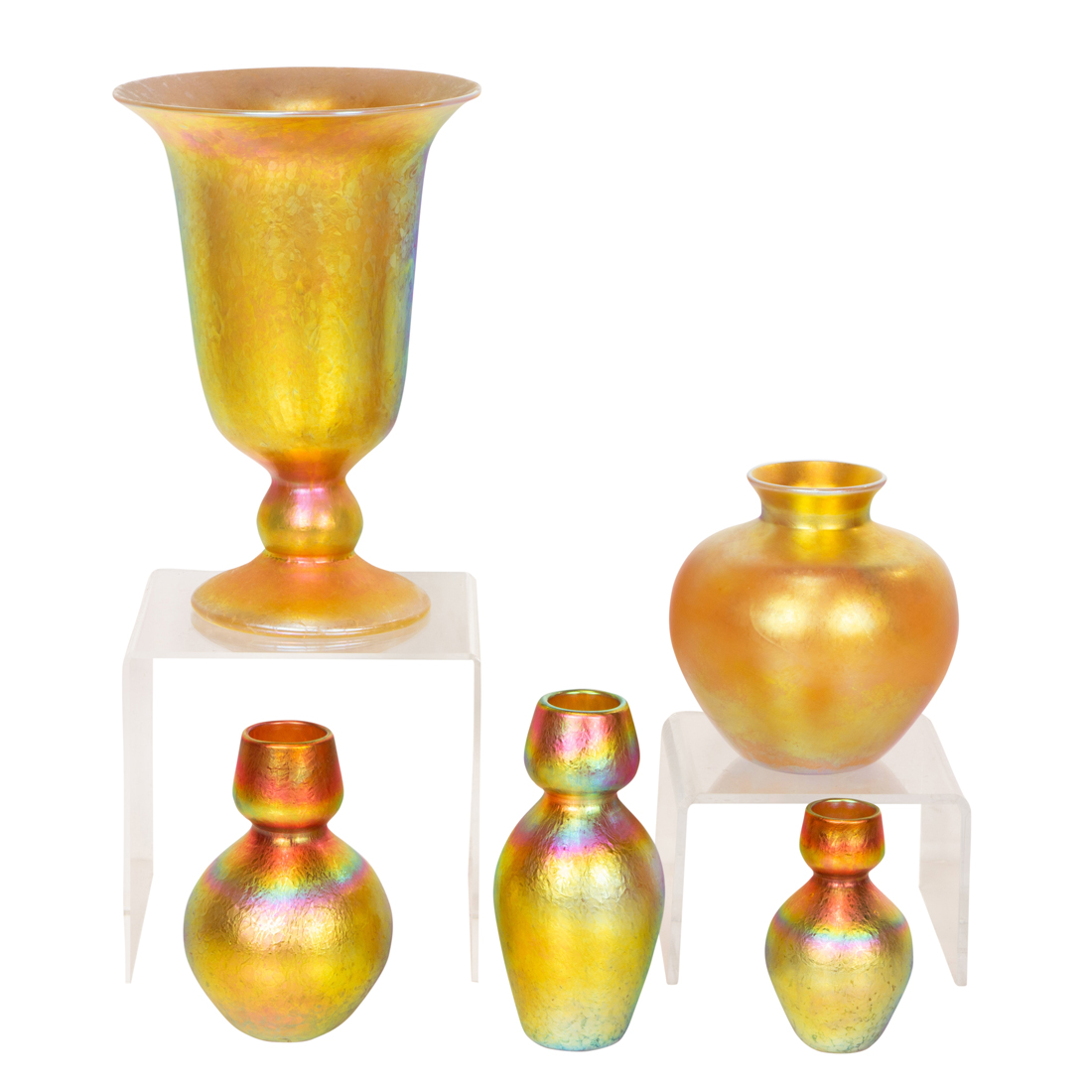 Appraisal: LOT OF LUNDBERG STUDIOS GOLD IRIDESCENT GLASS VASES lot of