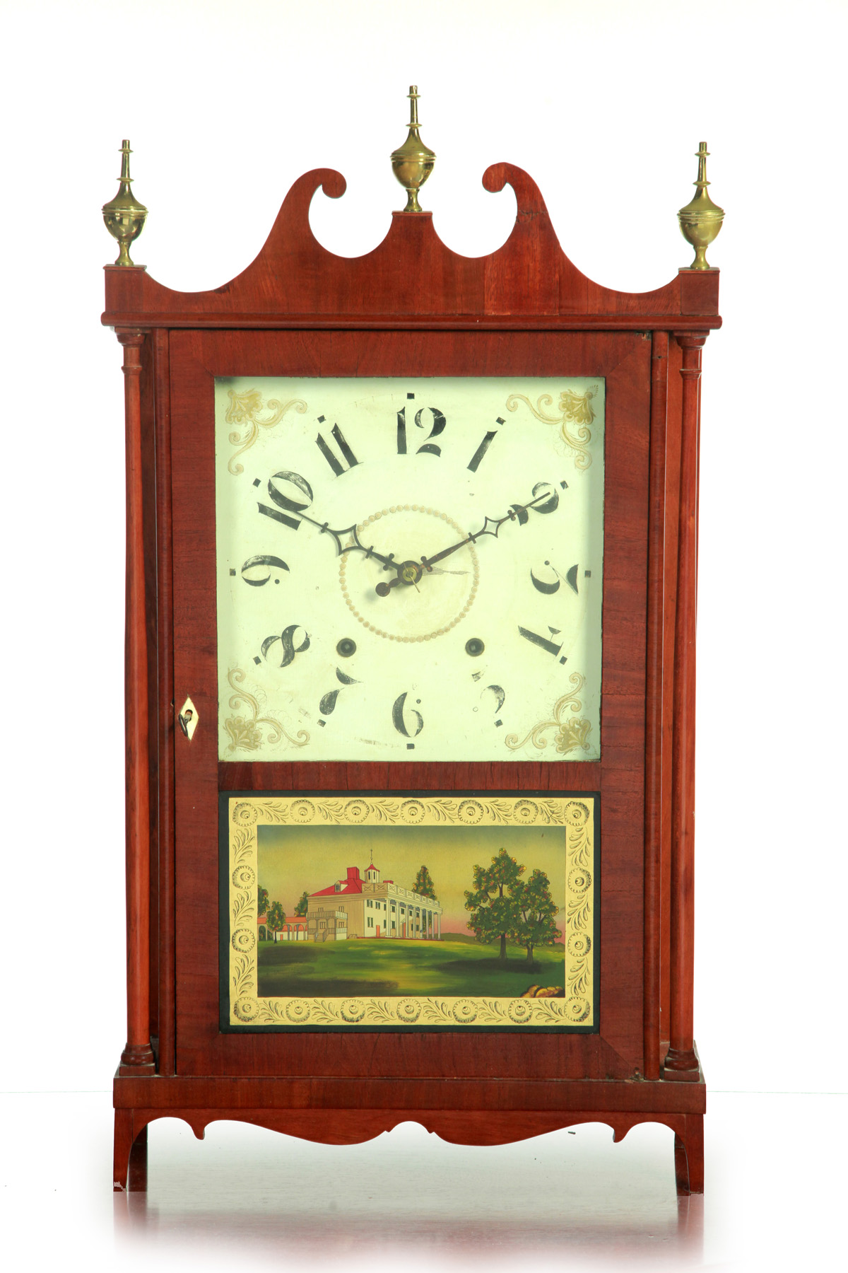 Appraisal: AMERICAN PILLAR AND SCROLL CLOCK Second quarter- th century mahogany