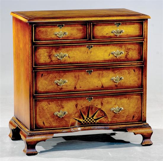 Appraisal: George II inlaid walnut and burl chest of drawers late