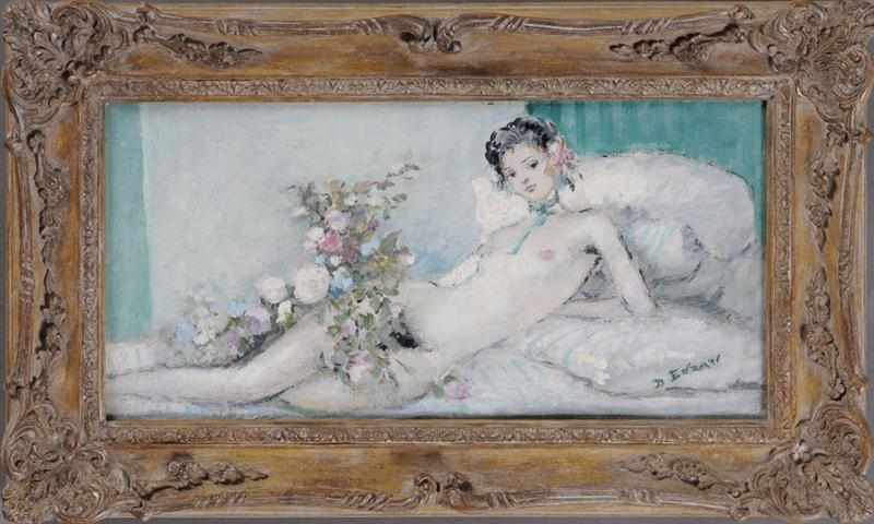 Appraisal: DIETZ EDZARD - YOUNG LADY IN REPOSE WITH FLOWERS Oil