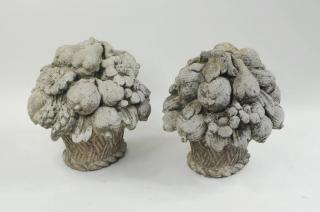 Appraisal: Pair Cast Cement Floral Baskets Pair cast cement floral baskets