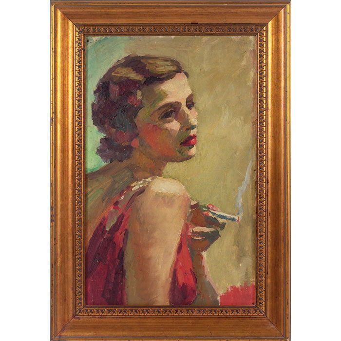 Appraisal: Artist Unknown American th century Woman with Cigarette c oil