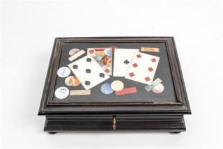 Appraisal: An Italian Pietra Dura Inset Ebonized Gaming Box Width inches