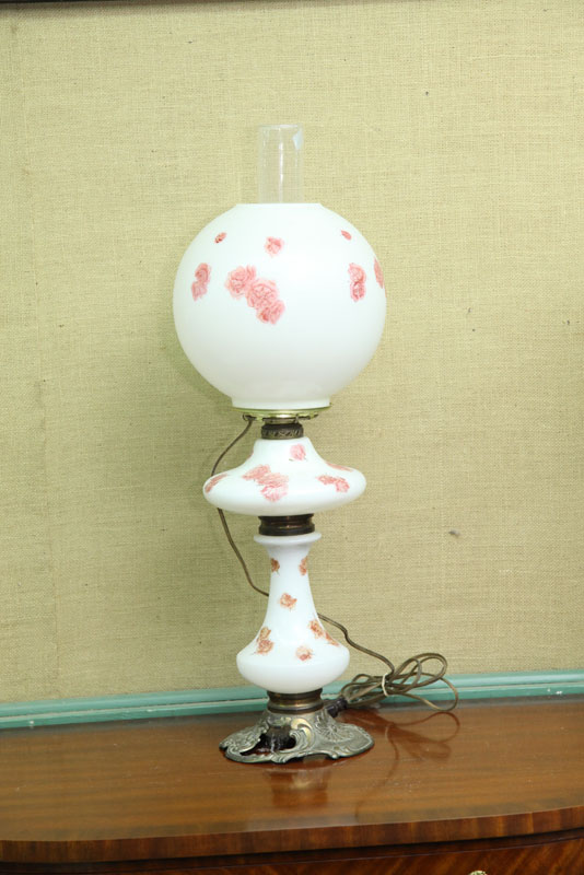 Appraisal: GONE WITH THE WIND LAMP Electric three part milk glass