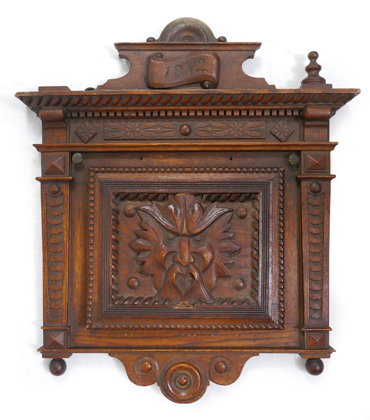 Appraisal: NORTHWIND OAK CARVED WALL SHELF Carved crest dated applied Northwind