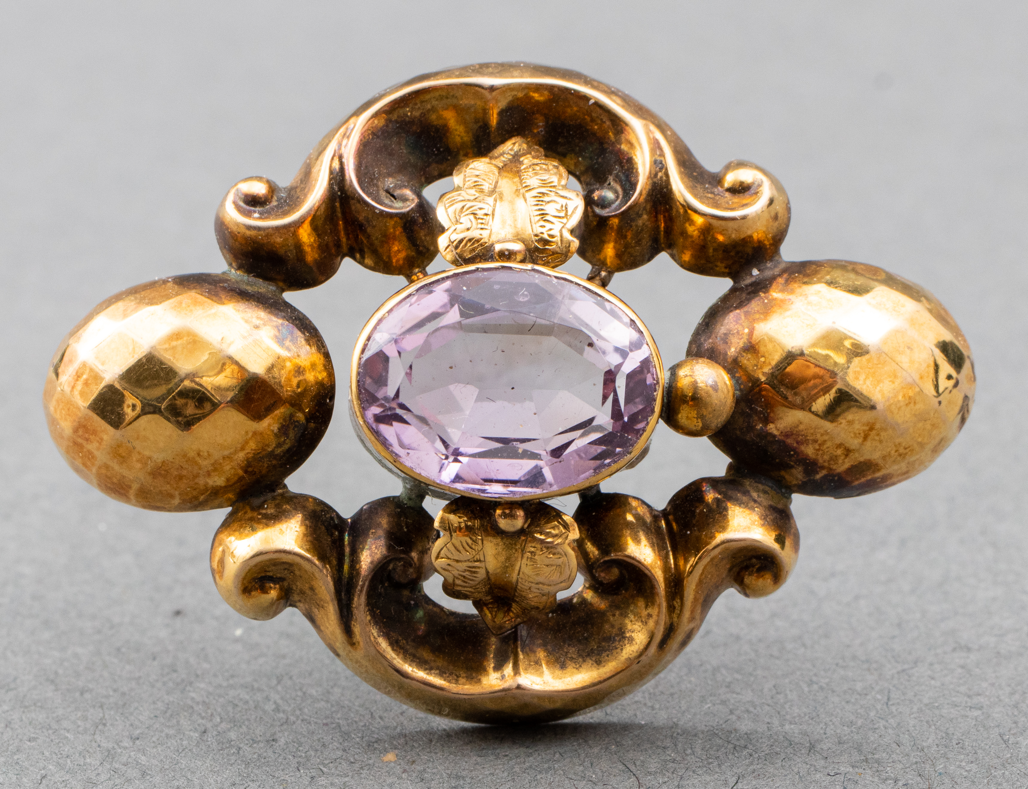 Appraisal: ANTIQUE VICTORIAN YELLOW GOLD AMETHYST BROOCH PIN Antique Victorian low-karat