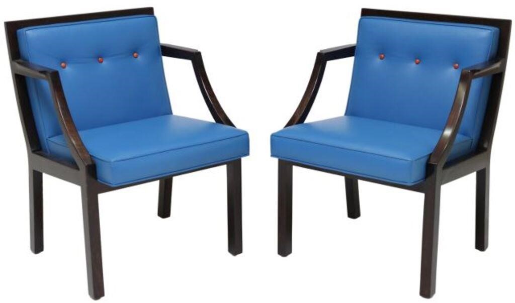 Appraisal: pair Modern leather upholstered wood armchairs Edward Wormley - for