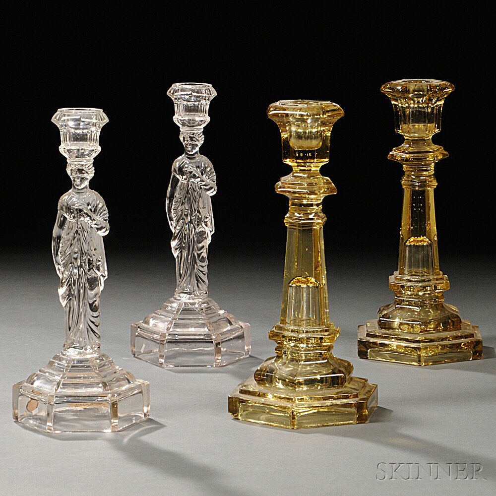 Appraisal: Two Pairs of Pressed Glass Candlesticks mid to late th