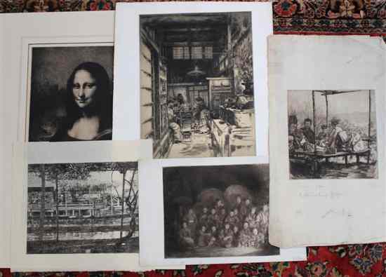 Appraisal: Mortimer Menpes - five etchings St Mona Lisa and five