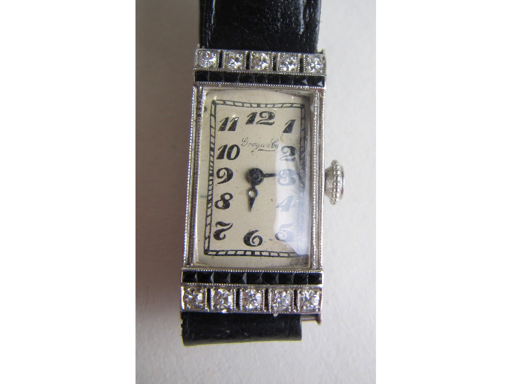 Appraisal: Art Deco platinum diamond and onyx set wrist watch with