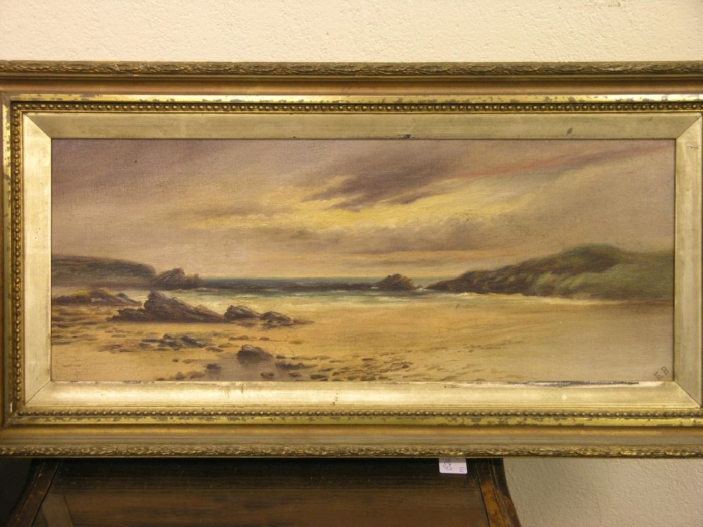 Appraisal: E B - oil on canvas coastal view with rocks