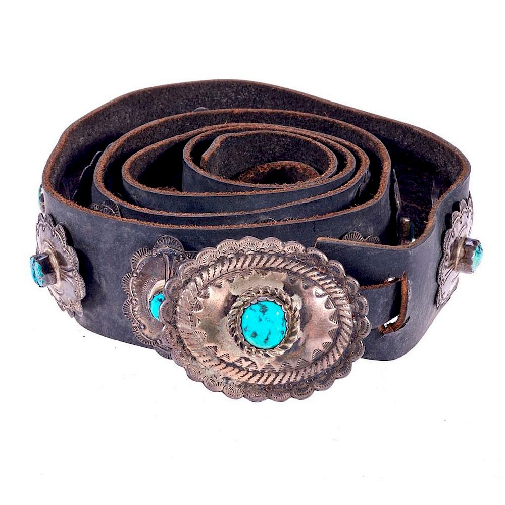 Appraisal: Old Pawn Concho Belt Old Pawn Navajo concho plus buckle