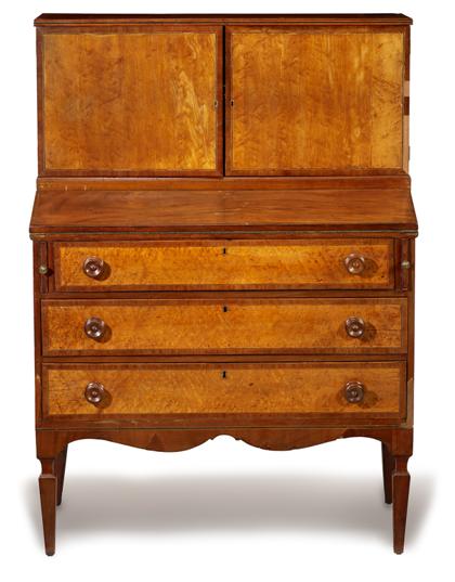 Appraisal: Federal two-part maple and mahogany desk early th century