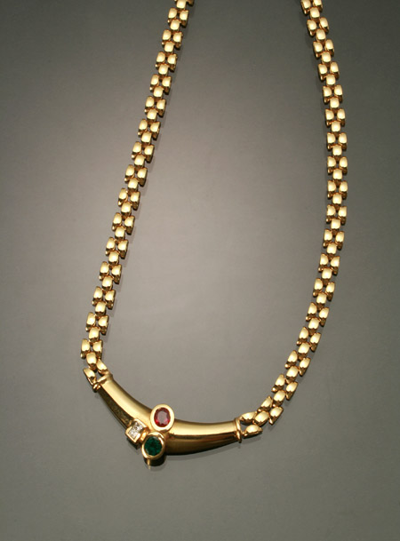 Appraisal: Princess Length -Karat Yellow-Gold Diamond Ruby and Emerald Necklace The