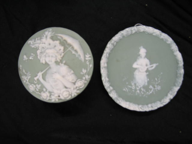 Appraisal: Pcs German Jasperware pin dish dresser box with maidens