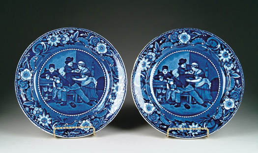 Appraisal: PAIR OF DEEP BLUE AND WHITE STAFFORDSHIRE PLATES The Valentine