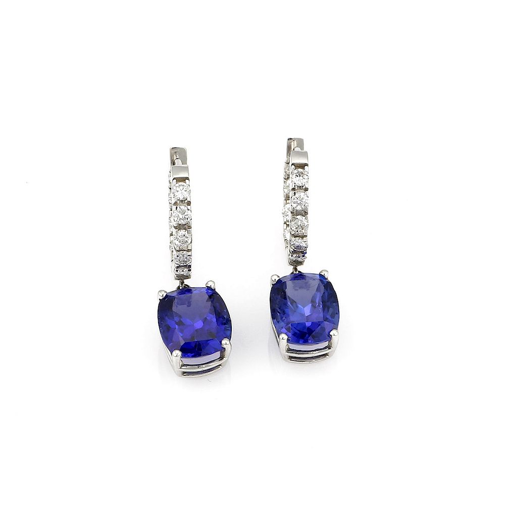 Appraisal: K WG Diamond Hoop Tanzanite Drop Earrings k white gold