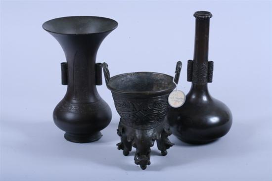 Appraisal: TWO CHINESE BRONZE VASES Together with a Ding - Largest