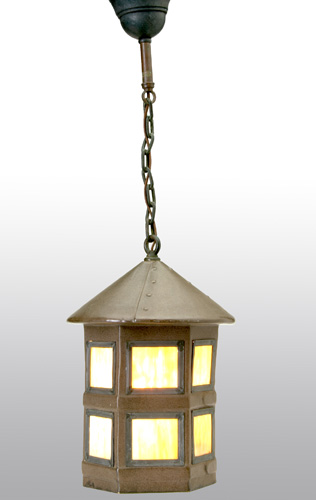 Appraisal: FULPER Rare faceted lantern made to imitate copper or bronze