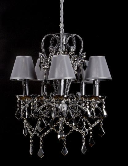 Appraisal: Dramatic French Jet-Black Five-Light Scroll-Arm Chandelier in the Louis XVI