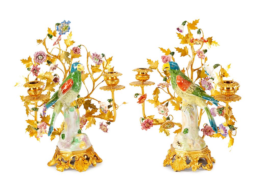 Appraisal: A Pair of Gilt-Bronze-Mounted German Porcelain Candelabra A Pair of