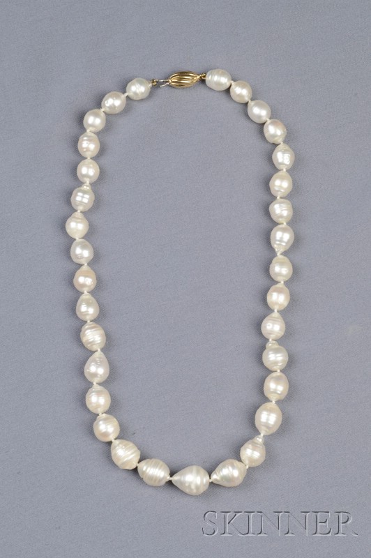 Appraisal: South Sea Semi-Baroque Pearl Necklace composed of thirty-three pearls ranging