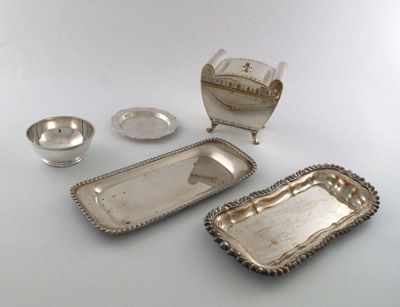 Appraisal: Plated ware a tea caddy two snuffer trays a small