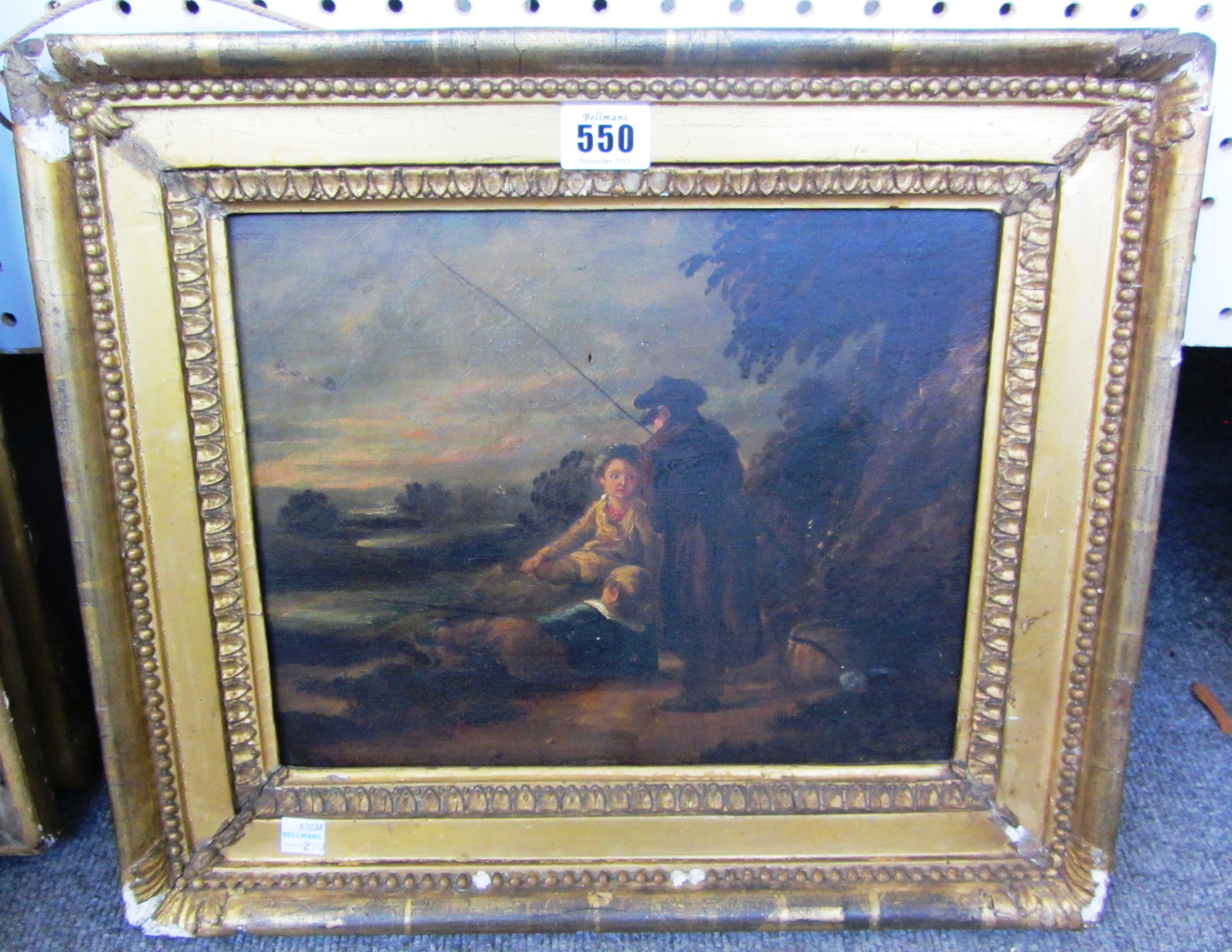 Appraisal: English School th century boys fishing oil on panel cm