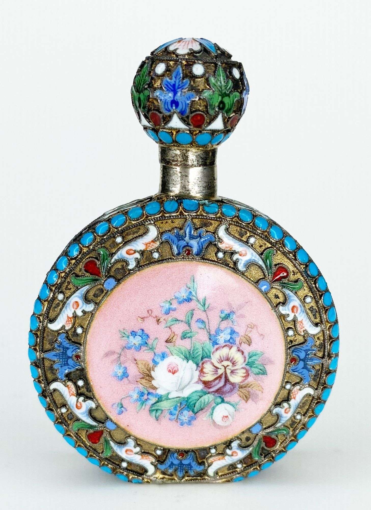 Appraisal: Russian Silver and Enamel Perfume Bottle tall at widest Condition