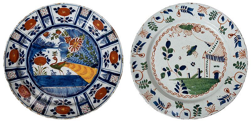 Appraisal: Two Polychrome Decorated Delftware Chargers probably late th th century