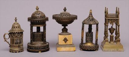 Appraisal: FIVE LOUIS-PHILIPPE GILT-BRONZE AND PATINATED BRONZE ARTICLES IN THE GOTHIC