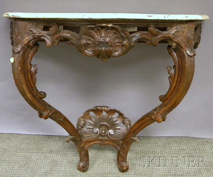 Appraisal: Rococo-style Faux-painted Marble-top Serpentine Carved Walnut Pier Table ht wd