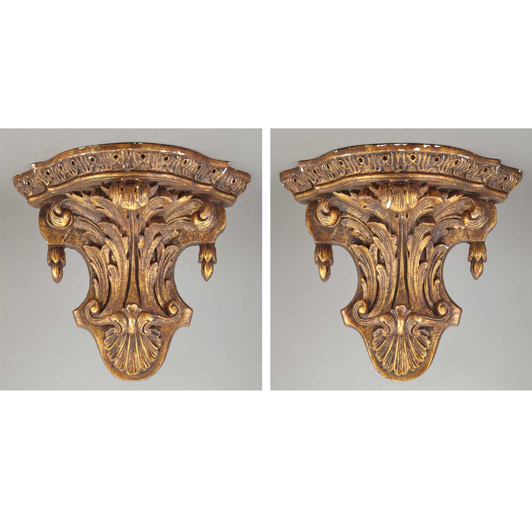 Appraisal: Pair of Louis XV Style Gilt Plaster Brackets Each shaped