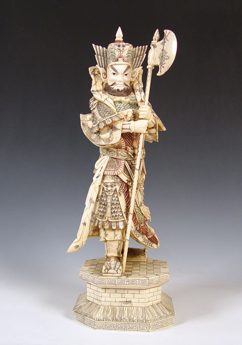 Appraisal: TWO FEET TALL CHINESE CARVED AND CLAD BONE WARRIOR Detailed