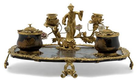 Appraisal: Louis XV Gilt-Bronze Mounted Lacquered Encrier Estimate -