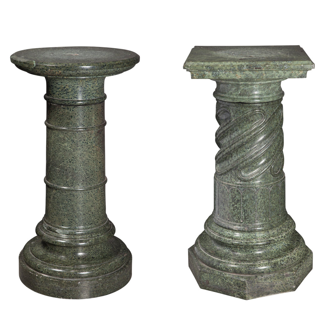 Appraisal: Two Neoclassical Style Serpentine Marble Pedestals Comprising one example with