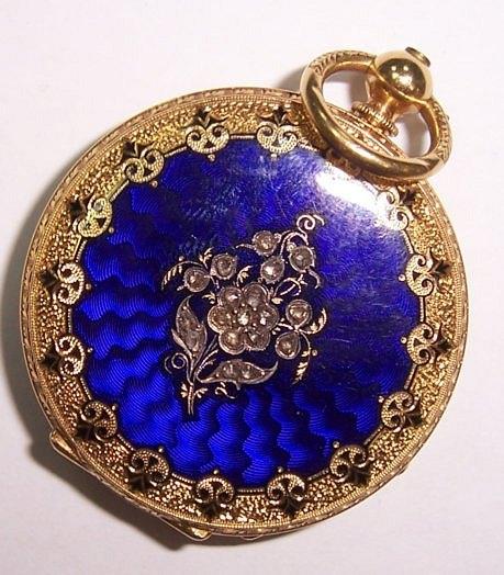 Appraisal: A lady's blue enamel and paste set pocket watch the